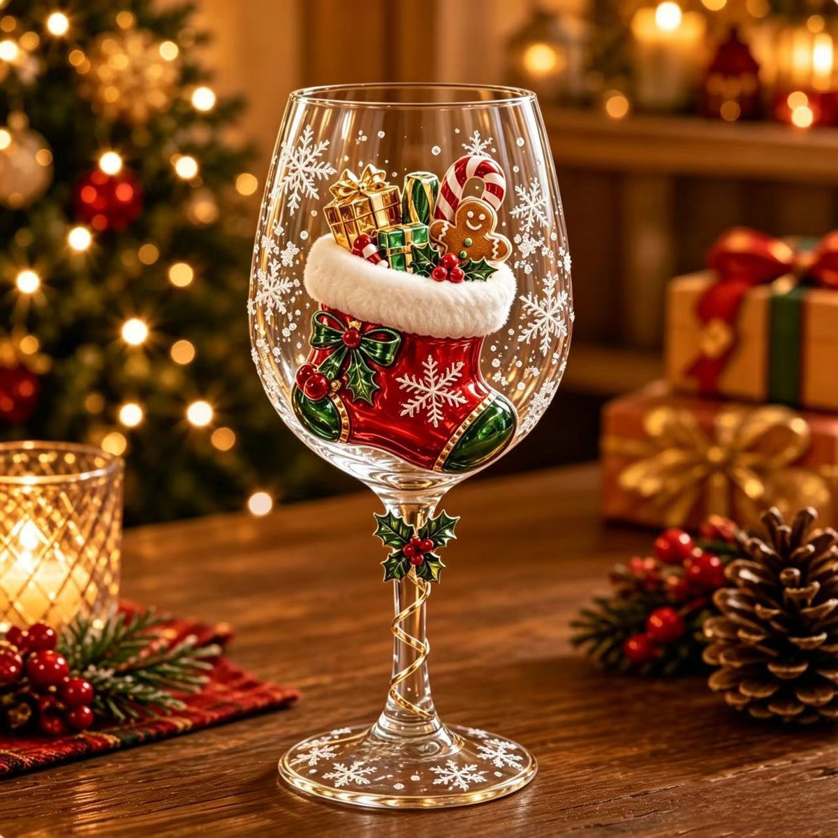 Christmas Themed Glass Art Goblets