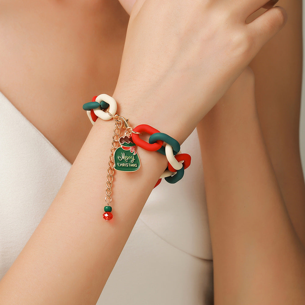 Christmas Beaded Bracelet Alloy Pendant Hand Chain
