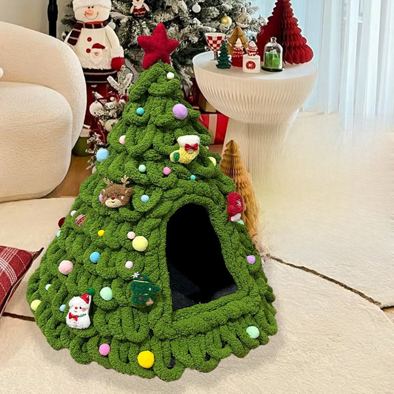 Christmas Tree Felt Cat Bed
