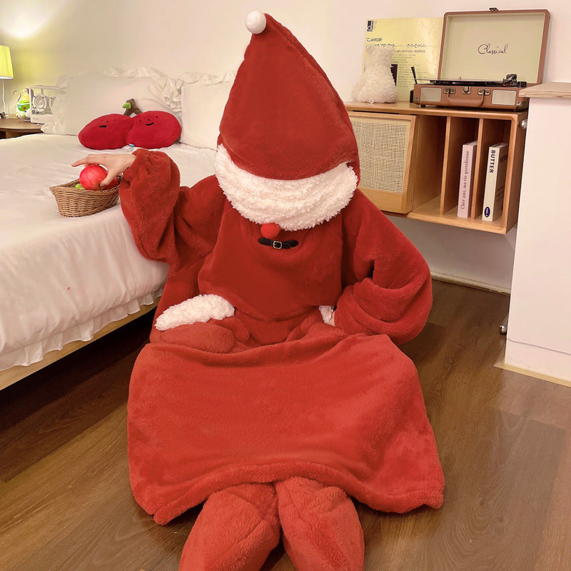 Funny Santa Claus One-piece Fleece Pajamas for Women