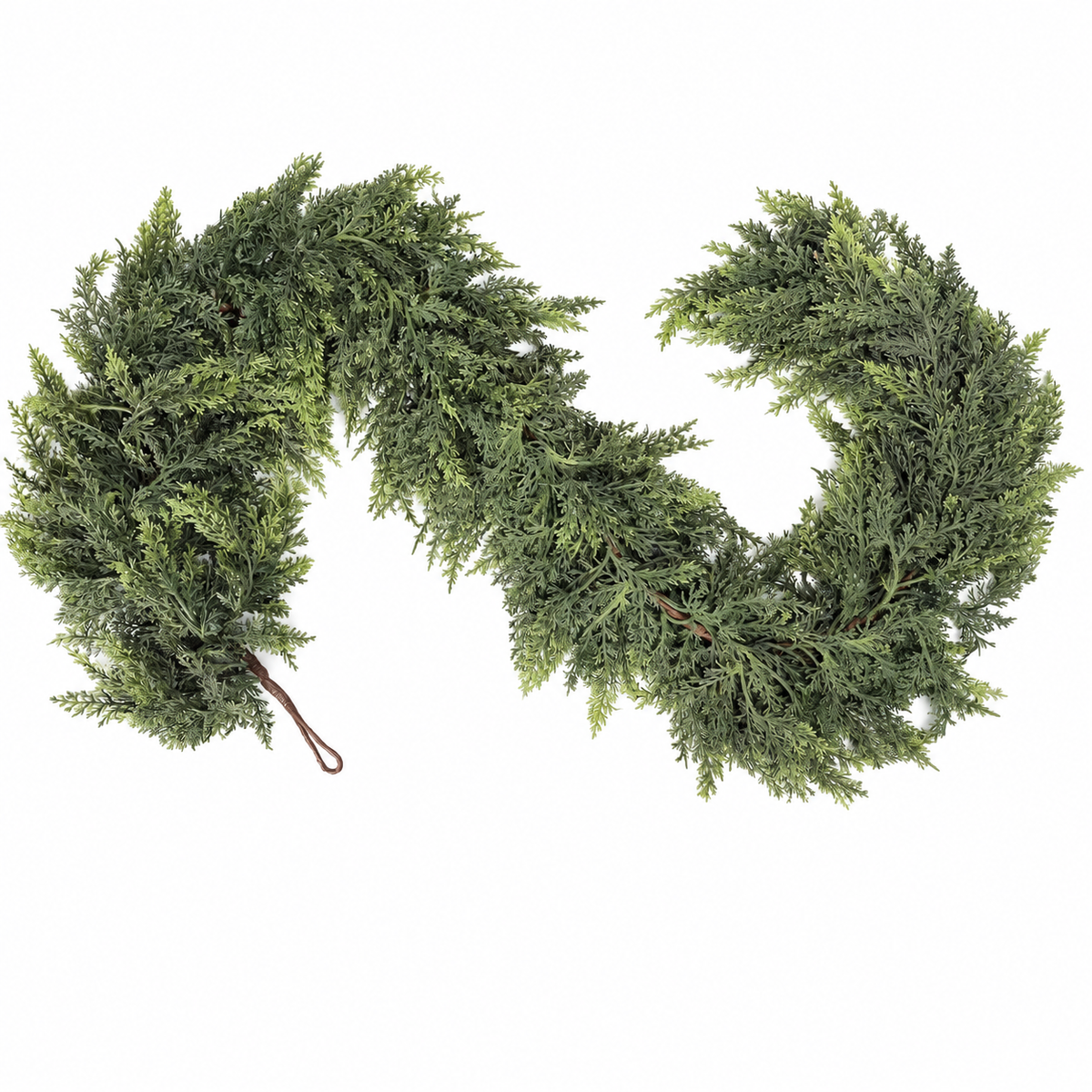 Artificial cedar garland in a loose coil