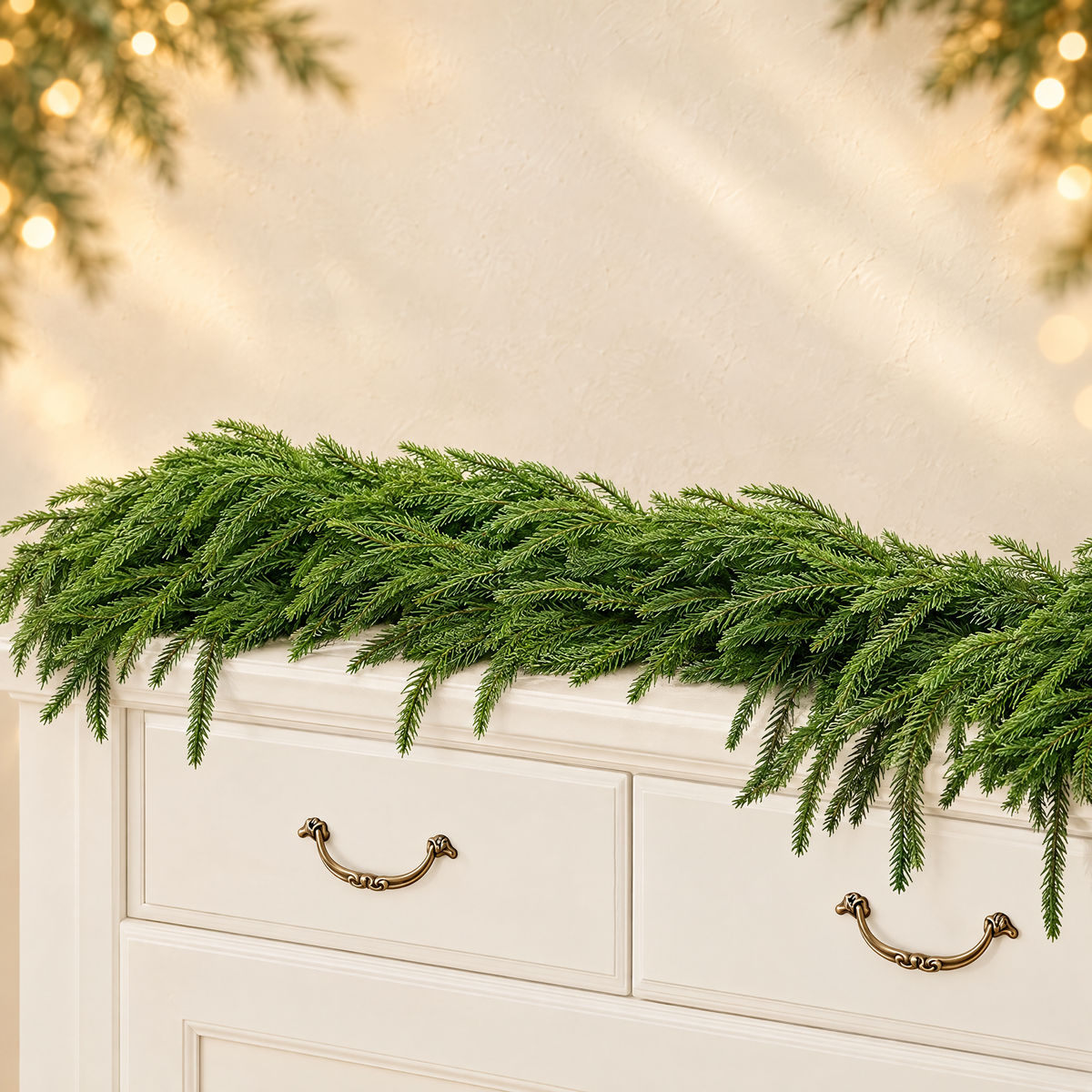 Simulated Pine Needle Rattan Christmas Wreath — ivory Christmas product photograph