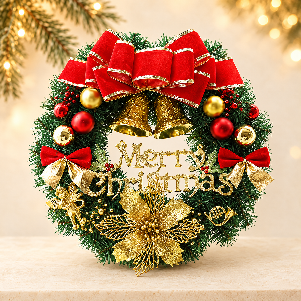 Christmas Wreath Door Hanger Decoration — ivory Christmas product photograph