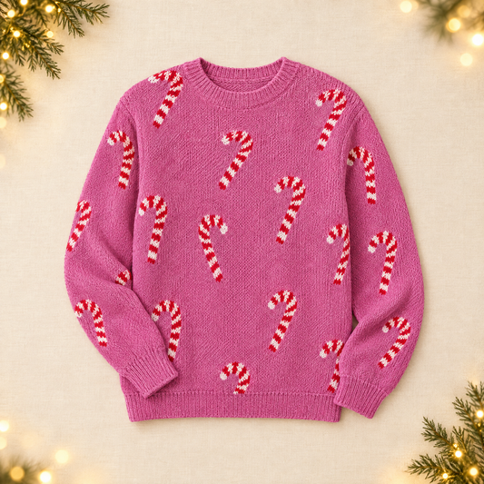 Women's Candy Cane Christmas Knit Sweater — ivory Christmas product photograph