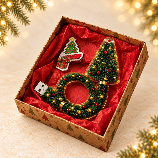 Christmas USB projector in festive gift box — ivory Noveliqo hero