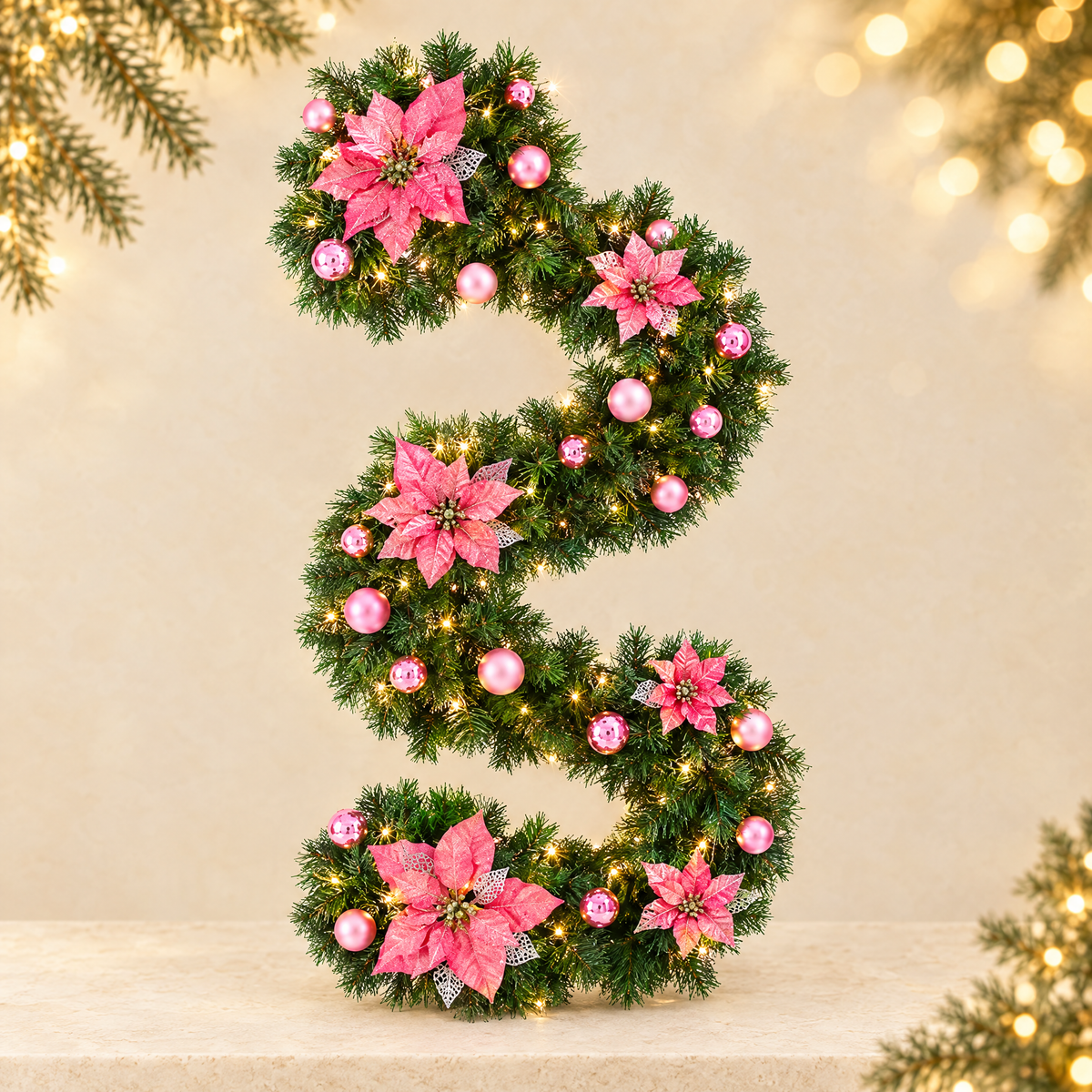 Pink poinsettia Christmas garland — ivory Christmas product photograph