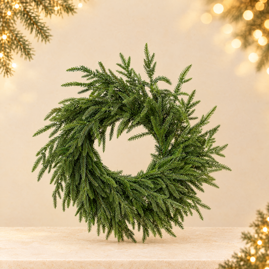 Simulated Pine Needle Rattan Christmas Wreath — ivory Christmas product photograph