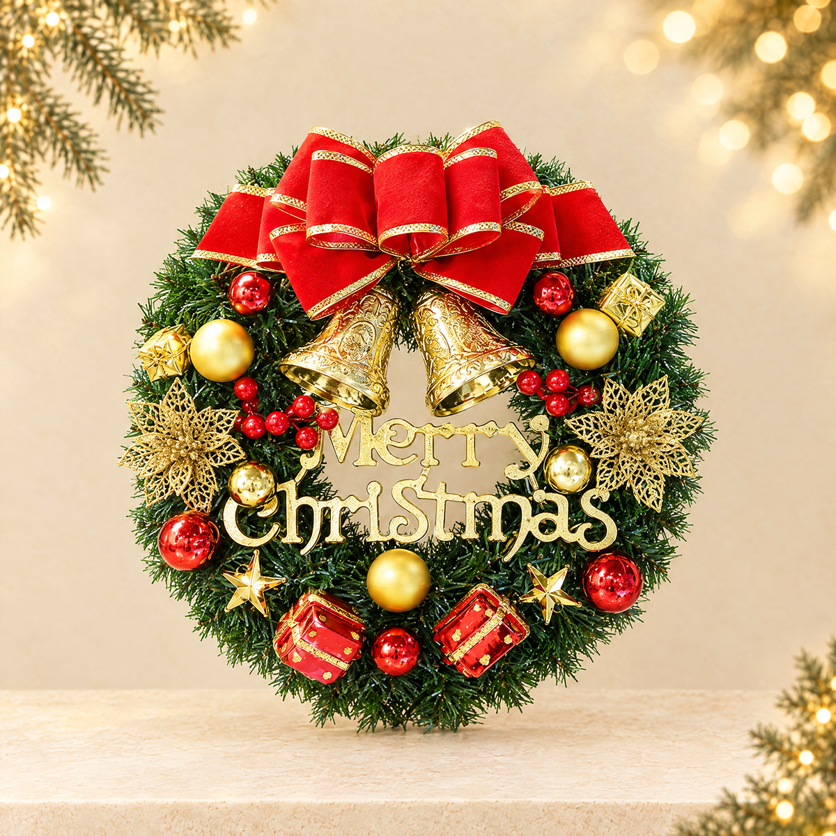 Christmas Wreath Door Hanger Decoration — ivory Christmas product photograph