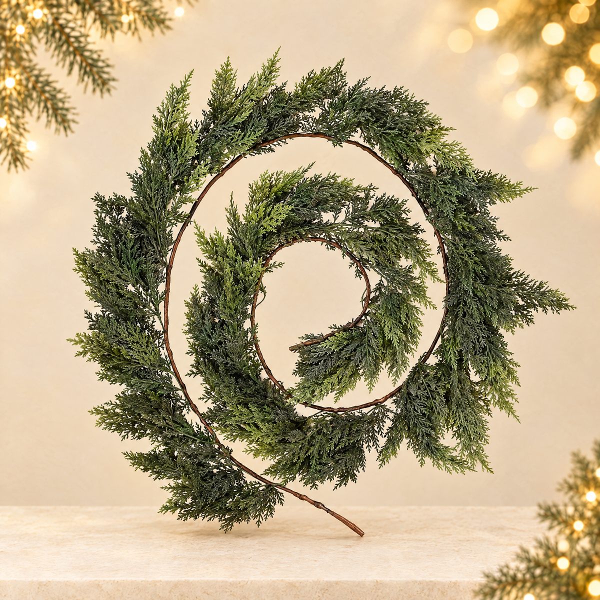 The Christmas atmosphere is densely decorated with Christmas vines — ivory Christmas product photograph