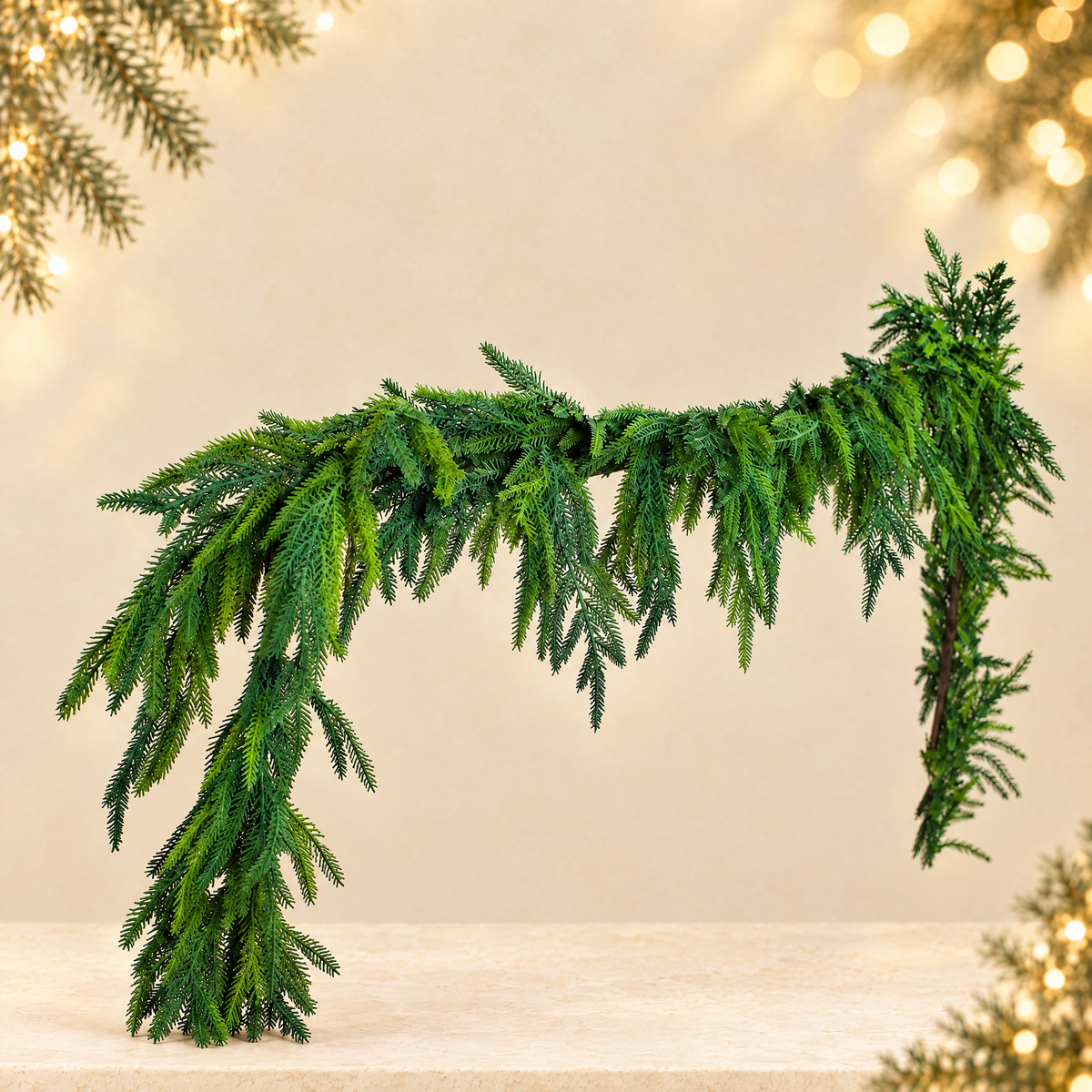 PE Norfolk Pine Needle Christmas Garland — ivory Christmas product photograph