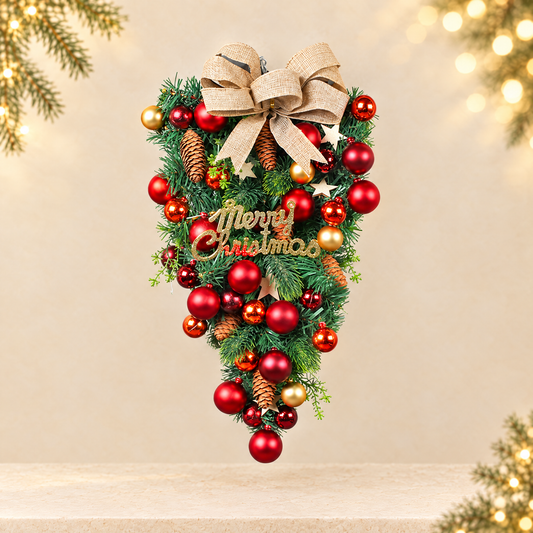 Christmas Decorative Ball with Bow and Rattan — ivory Christmas product photograph