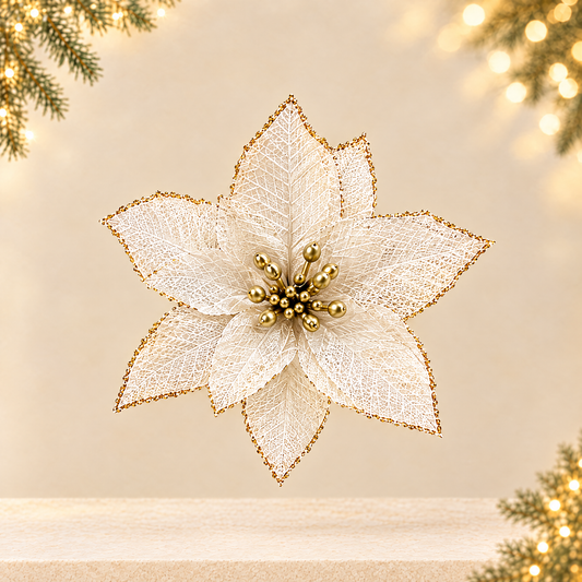 Christmas artificial decorative flowers — ivory Christmas product photograph