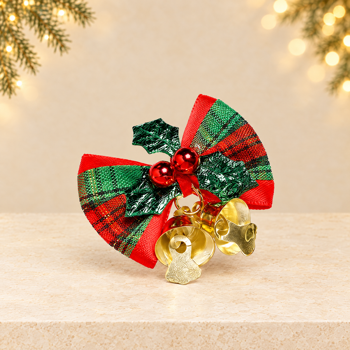 Christmas bow with bells — ivory Christmas product photograph