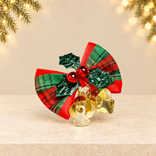 Christmas bow with bells — ivory Christmas product photograph