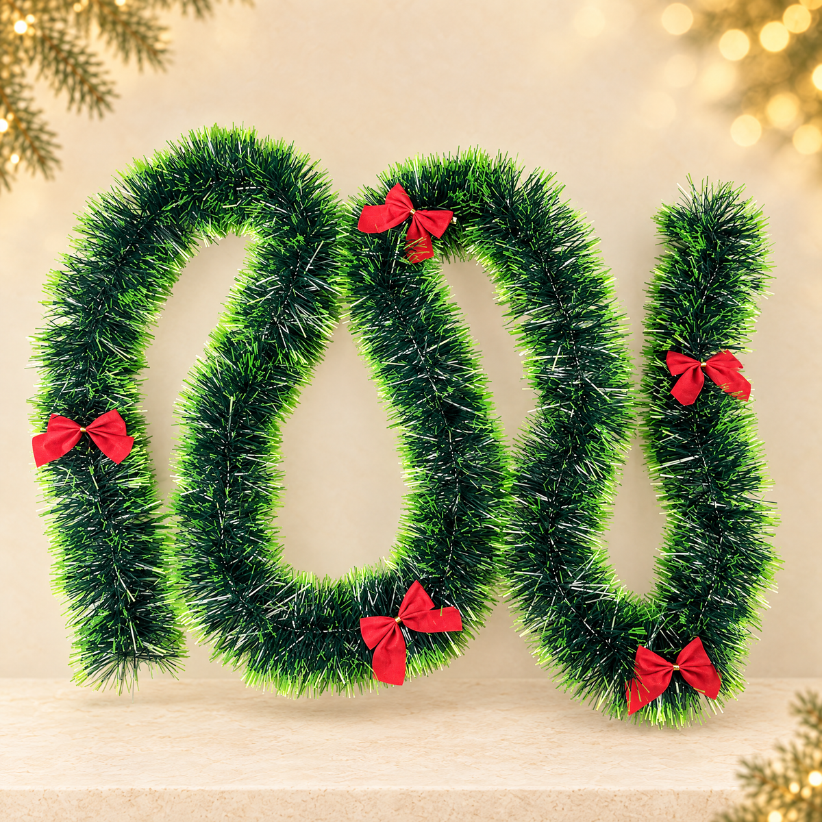 Christmas Decorative Wool Strip with Bows — ivory Christmas product photograph