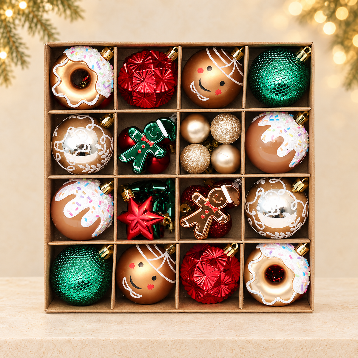 Christmas ornaments — ivory Christmas product photograph