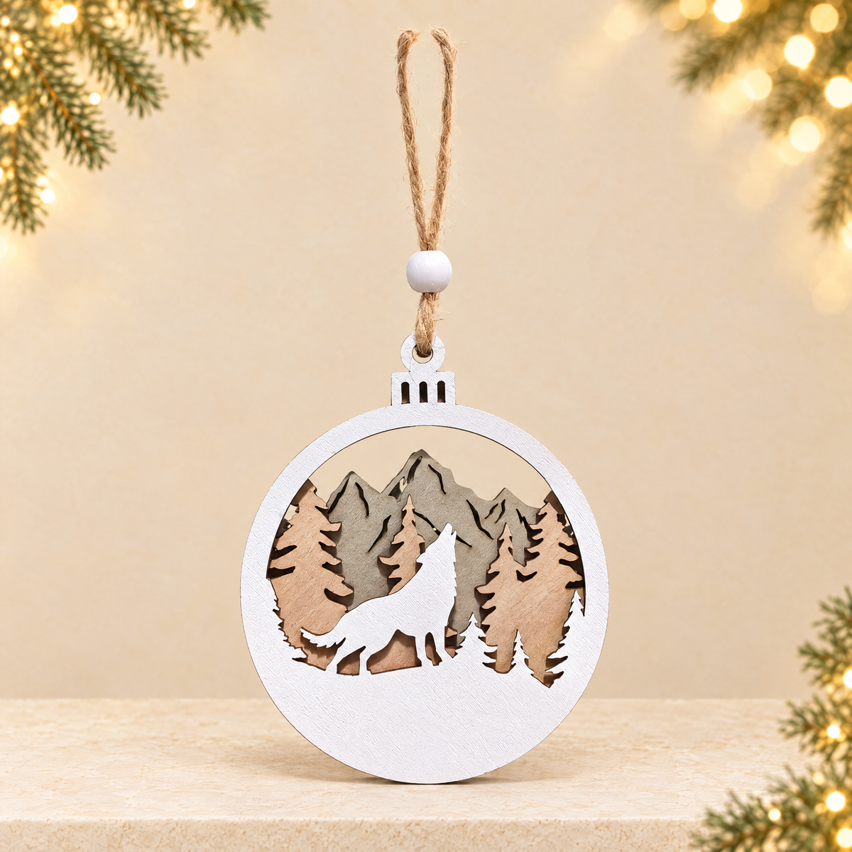 Wooden Christmas ornaments — ivory Christmas product photograph