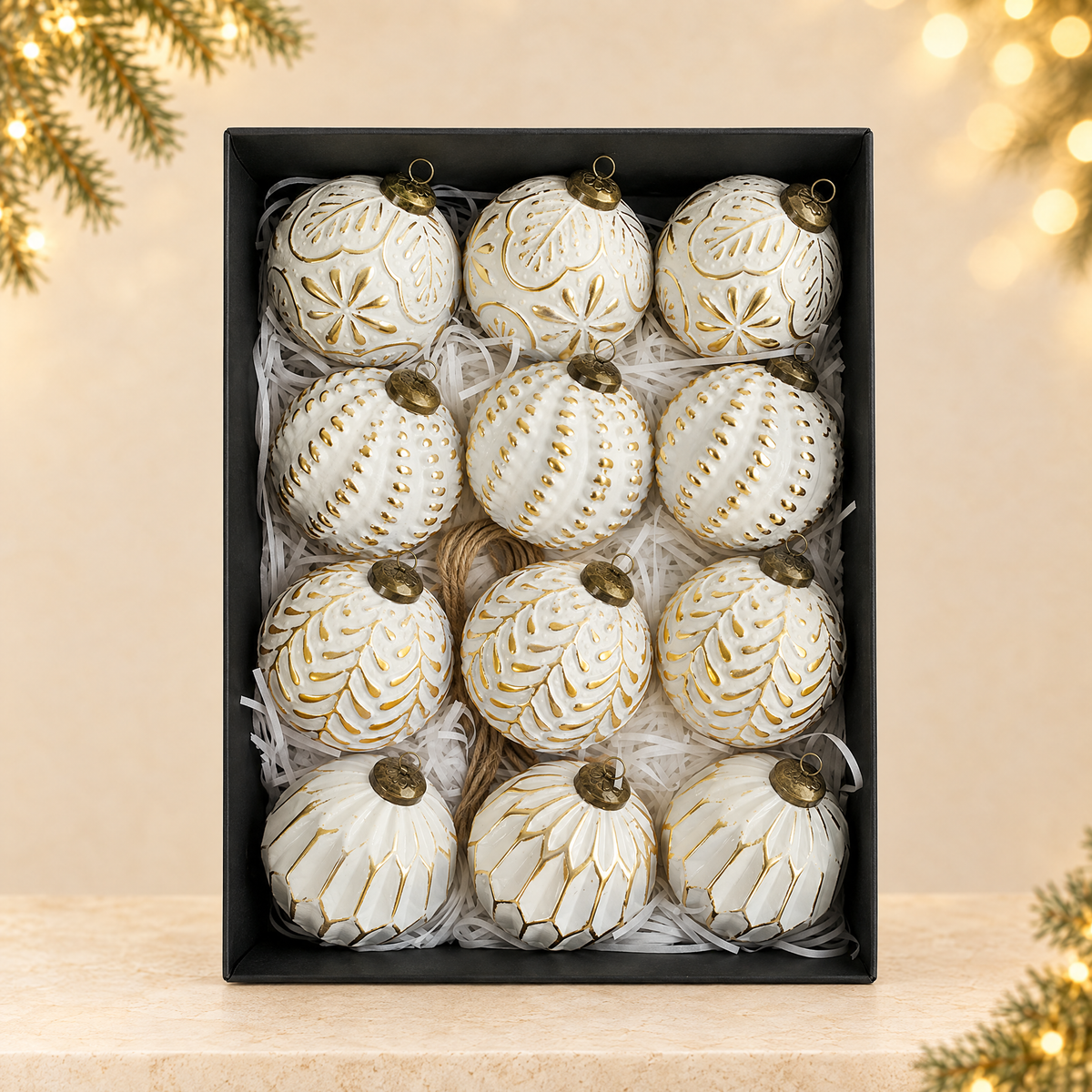 Renaissance-style Christmas ball decoration — ivory Christmas product photograph