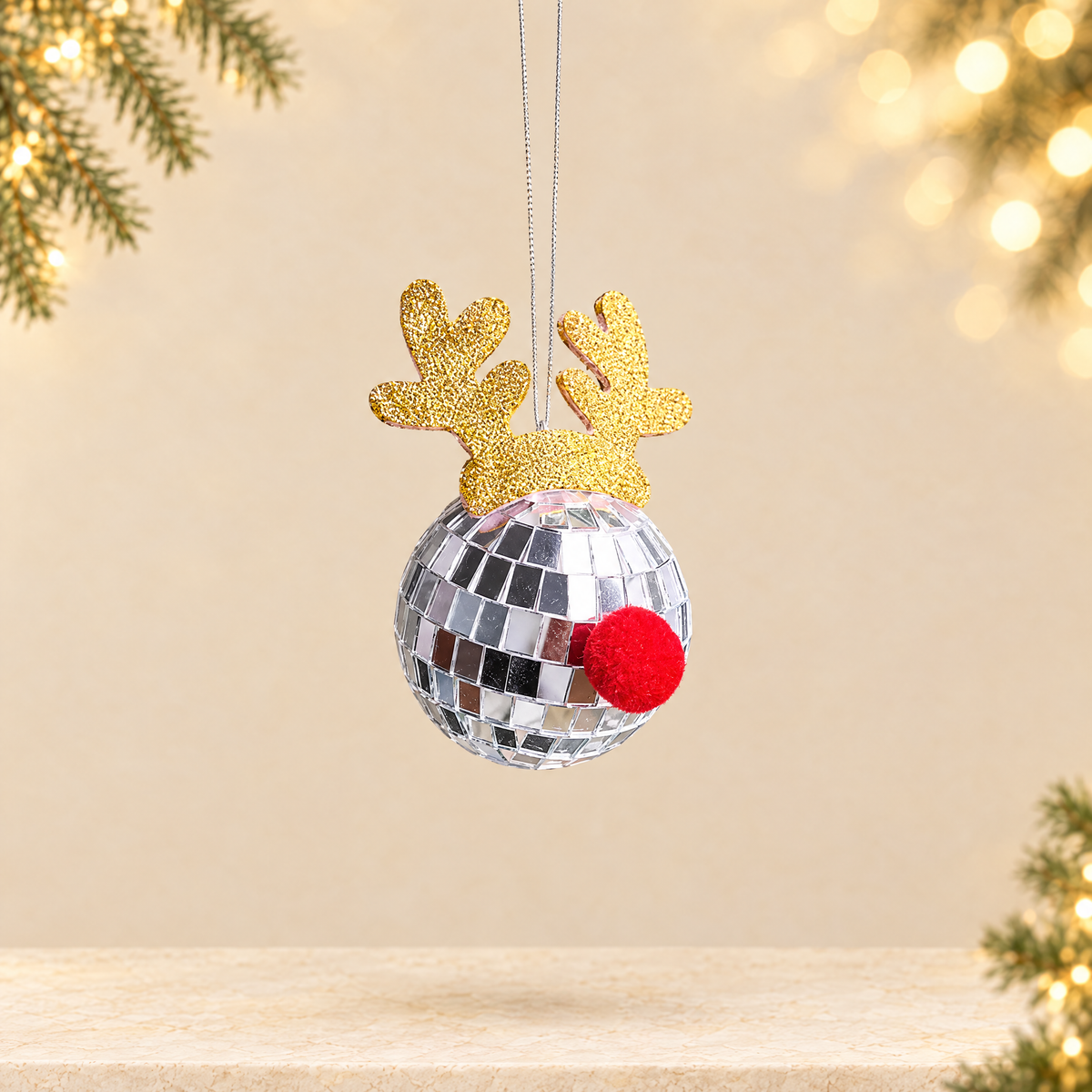 Mirror Elk Horn Christmas Ball Tree Decoration Pendant — ivory Christmas product photograph