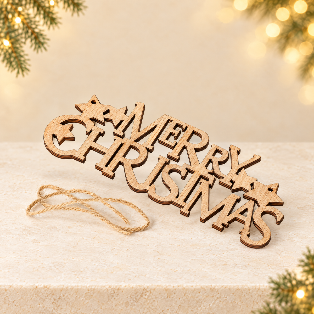 Wooden Christmas Hanging Ornament — ivory Christmas product photograph