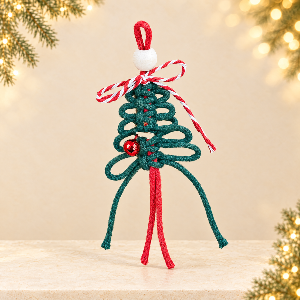 Hand-Woven Macrame Christmas Tree Ornament — ivory Christmas product photograph