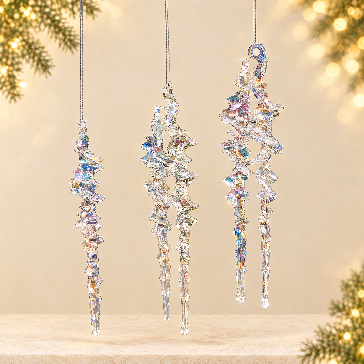 Transparent Ice Christmas Tree Pendants — ivory Christmas product photograph