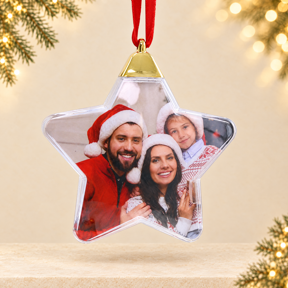 Transparent Christmas photo ball — ivory Christmas product photograph
