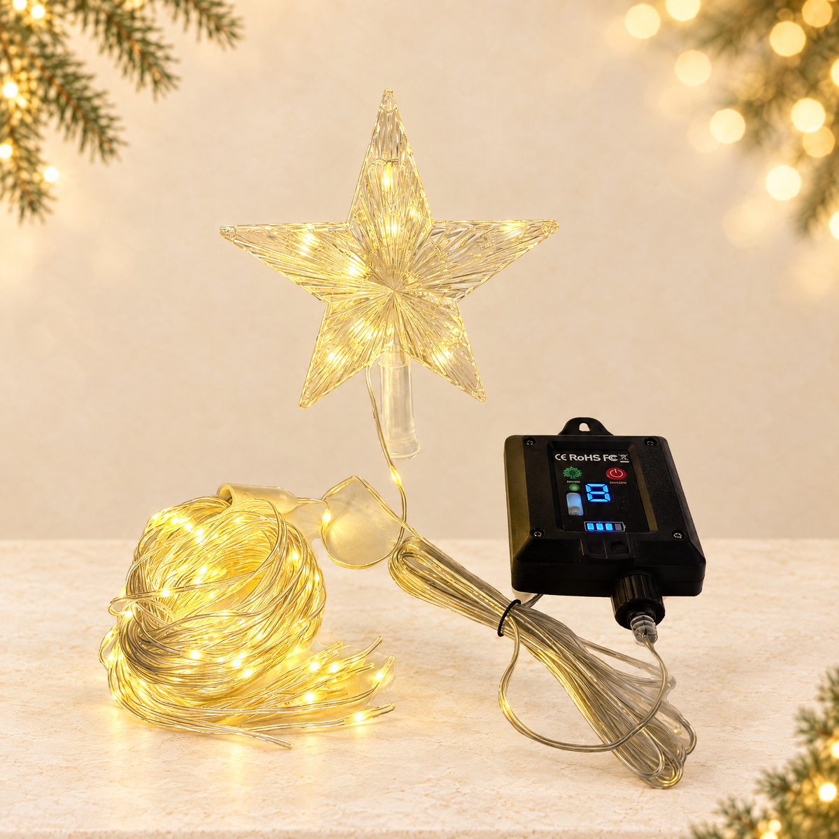 Christmas Leather Wire Tree Top Lights Waterfall Lights — ivory Christmas product photograph