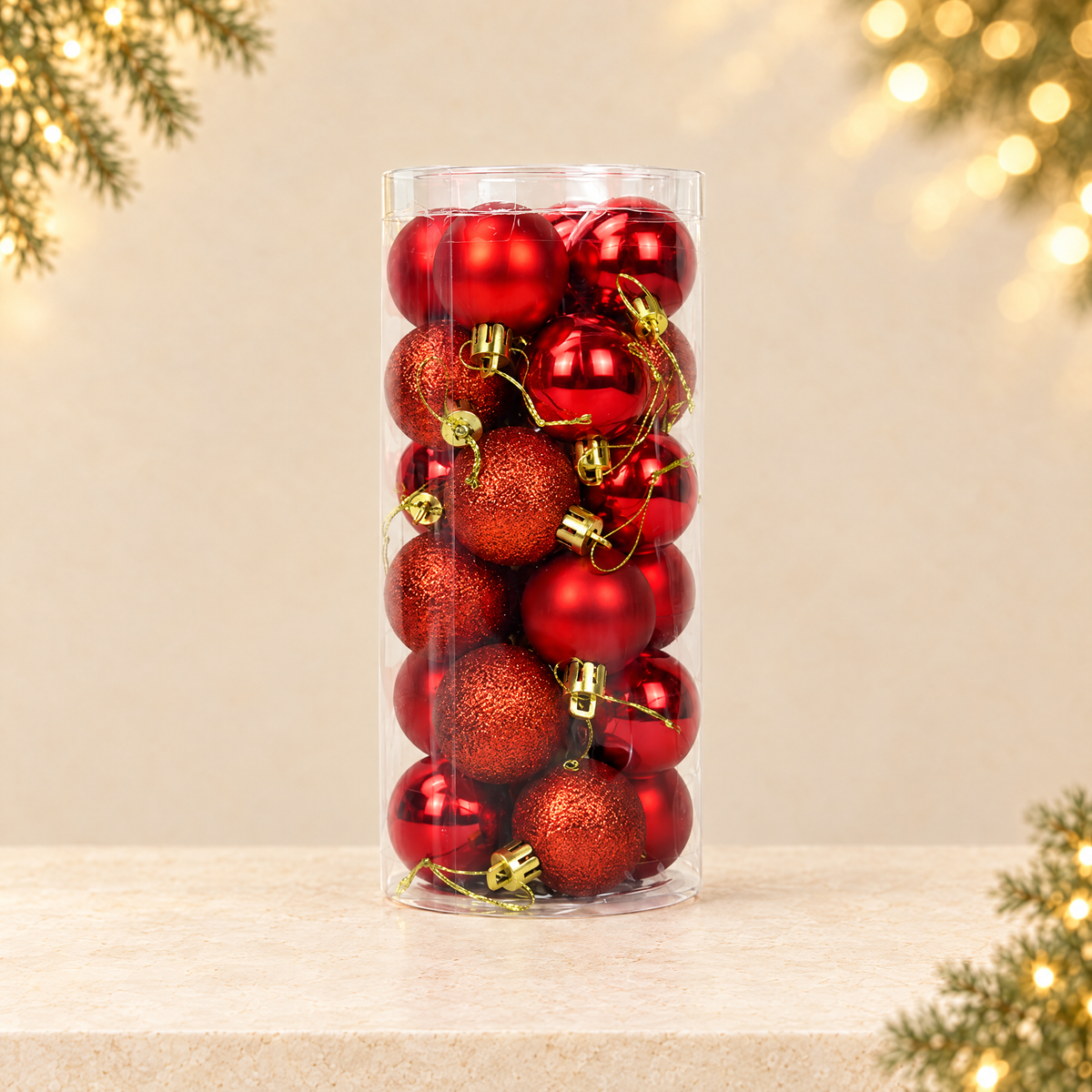 Christmas ornaments — ivory Christmas product photograph