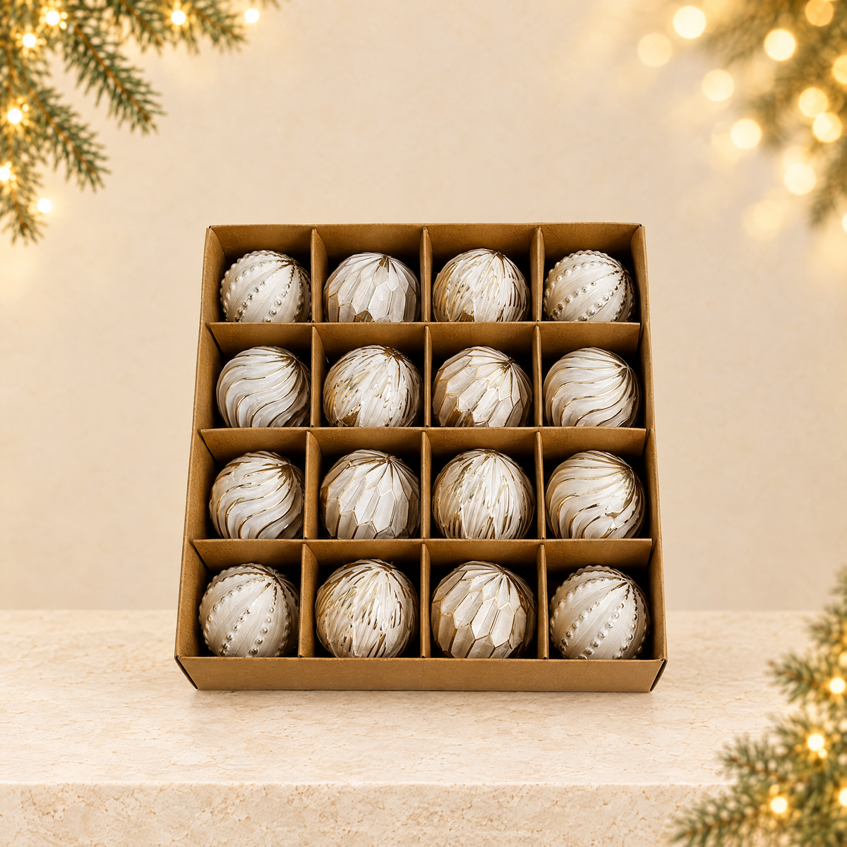 Vintage Christmas Ball Ornaments Set — ivory Christmas product photograph