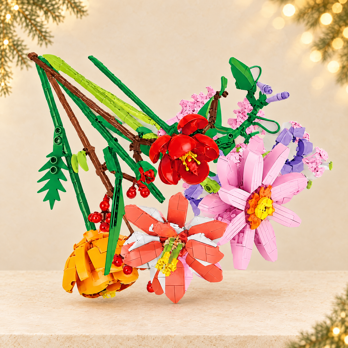 Flower Bouquet Building Blocks Christmas DIY Toy — ivory Christmas product photograph