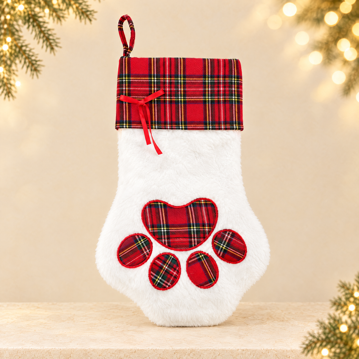 Christmas Plush Bear Paw Hanging Decoration — ivory Christmas product photograph