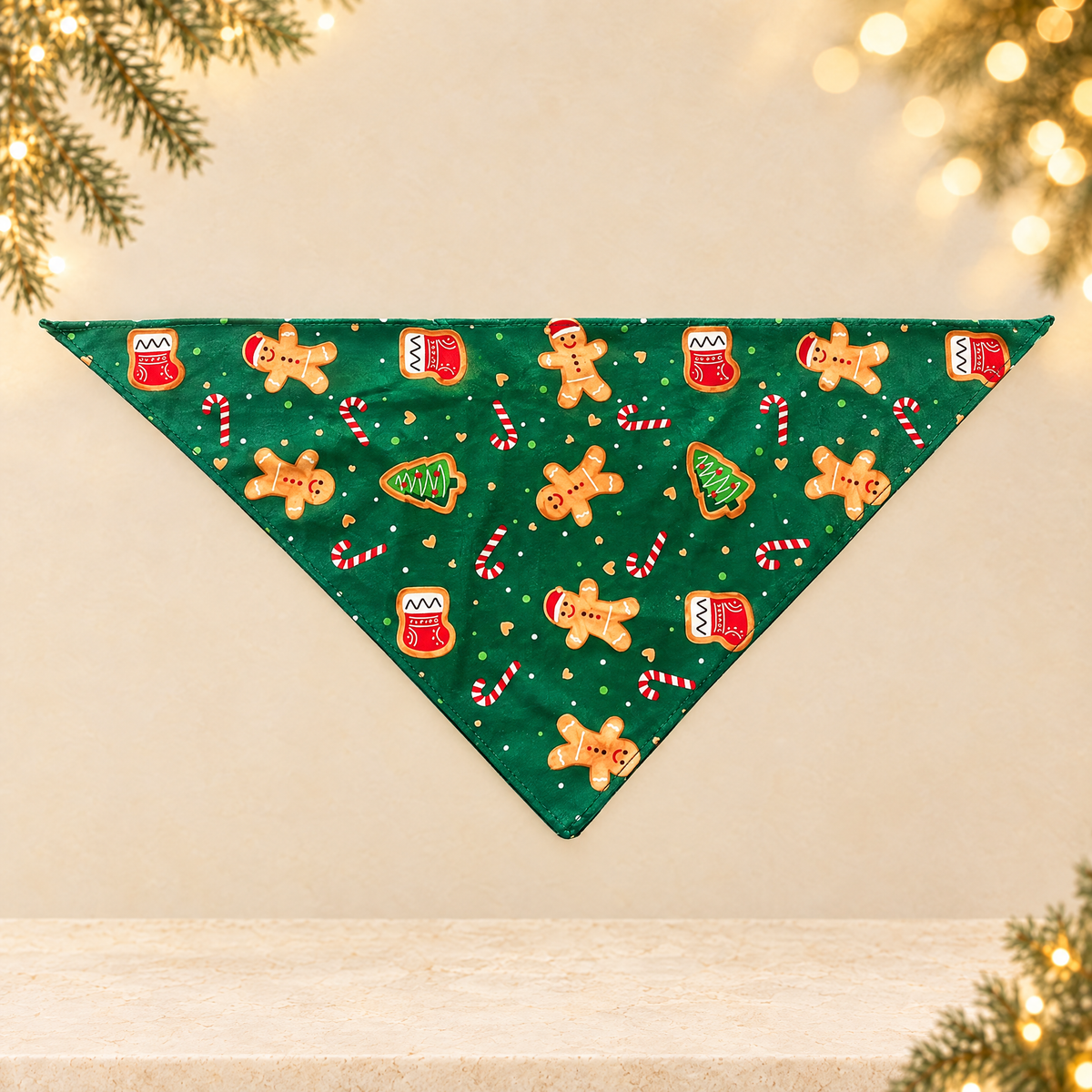 Christmas Pet Triangle Scarf with Cartoon Print for Cats and Dogs — ivory Christmas product photograph