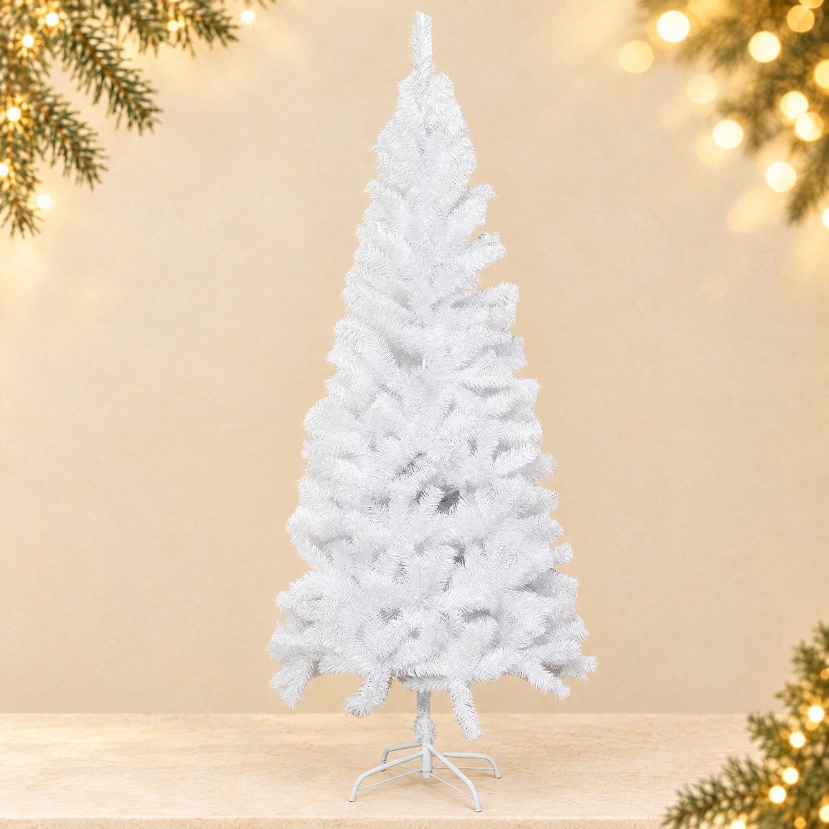 Flocked Artificial Christmas Tree with Snow Effect — ivory Christmas product photograph