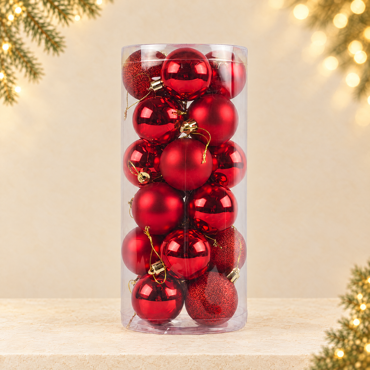 Plastic Christmas Ball Decorations — ivory Christmas product photograph