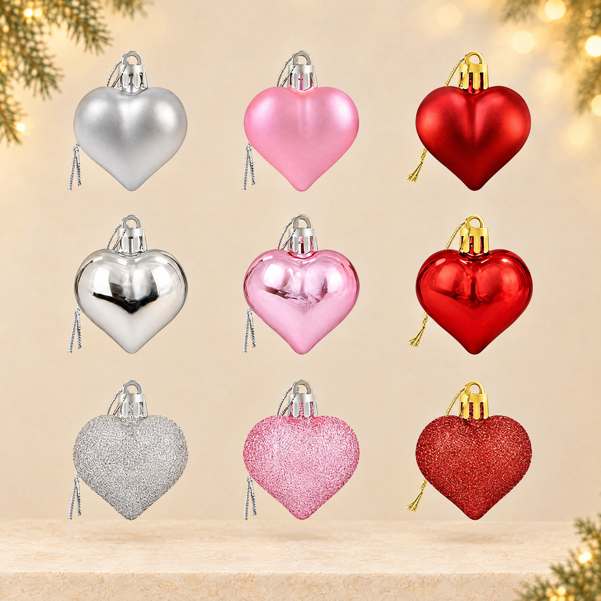 Plastic Christmas ornaments — ivory Christmas product photograph