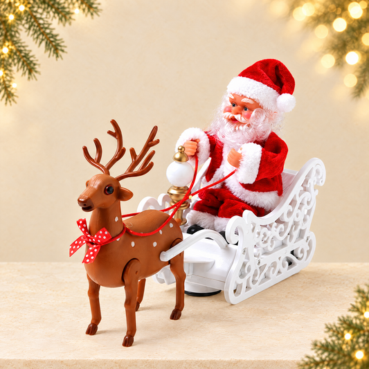 Electric Moving Santa Claus Reindeer Christmas Decoration — ivory Christmas product photograph