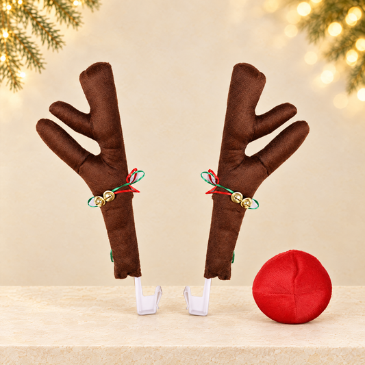 Christmas Car Antlers Short Plush Decorations — ivory Christmas product photograph