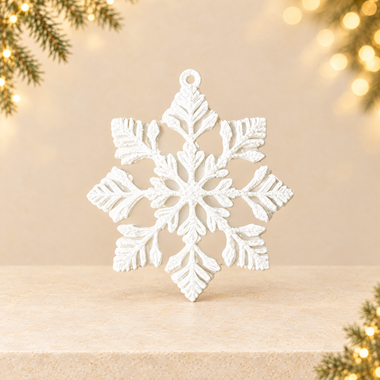 3D Printed Snowflake Christmas Tree Ornament — ivory Christmas product photograph