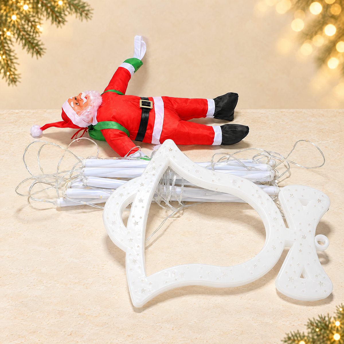 Santa LED Ladder Light for Christmas Tree Decoration — ivory Christmas product photograph