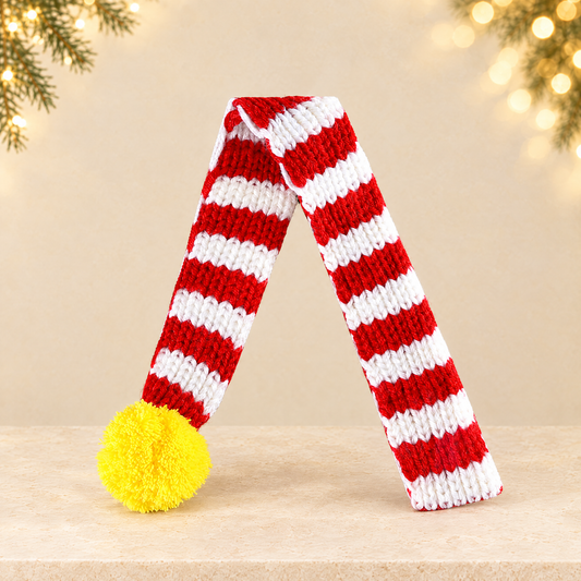 Knitted striped pet Christmas scarf — ivory Christmas product photograph