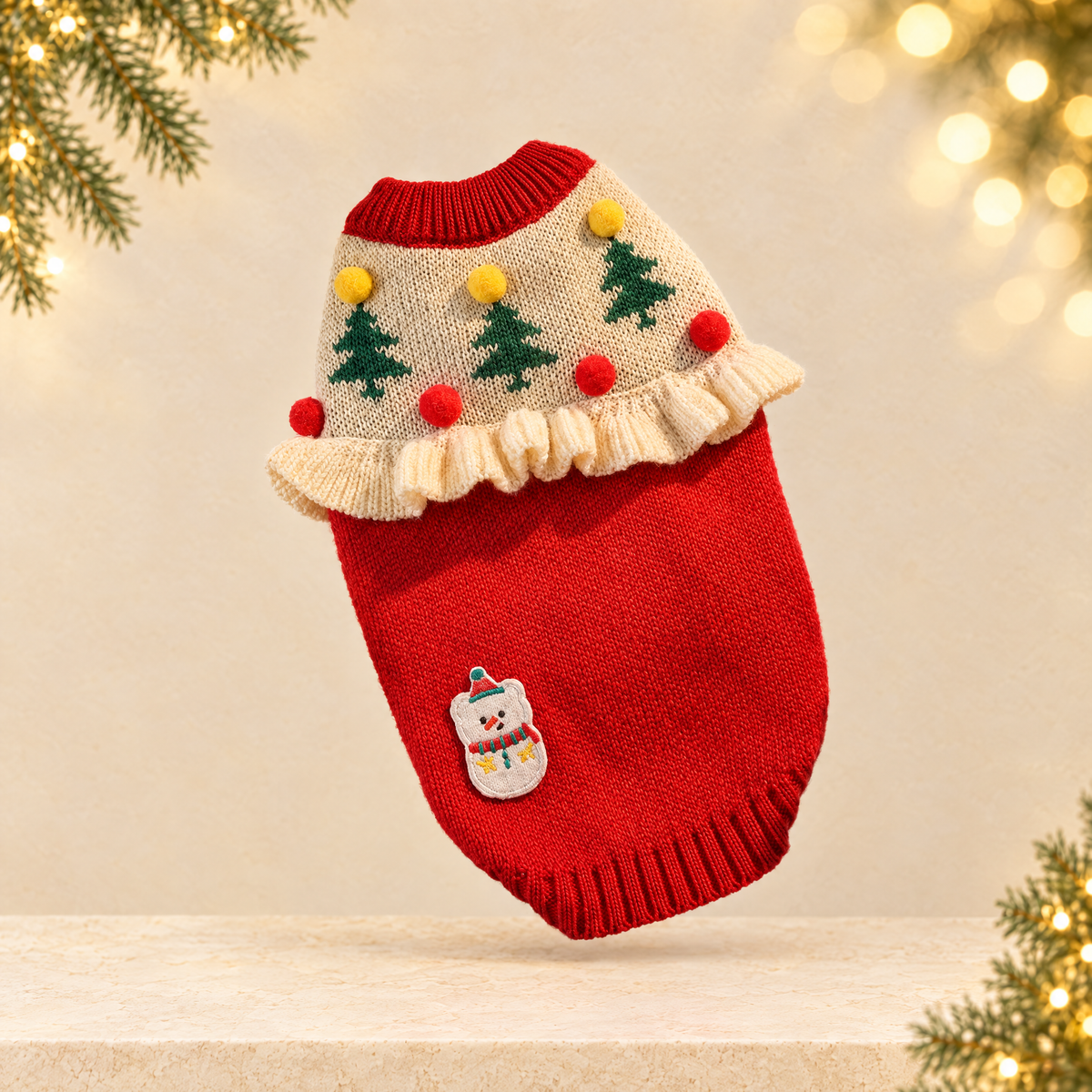 Christmas Pet Cat Sweater Winter Warm Anti-Hair — ivory Christmas product photograph