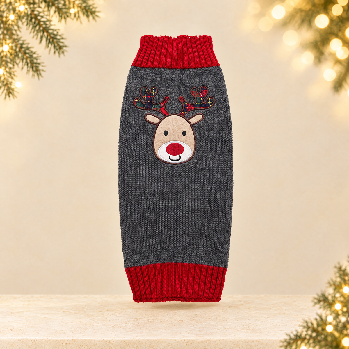 Christmas Dog Sweater Gray Fawn Knitted Pet Apparel — ivory Christmas product photograph