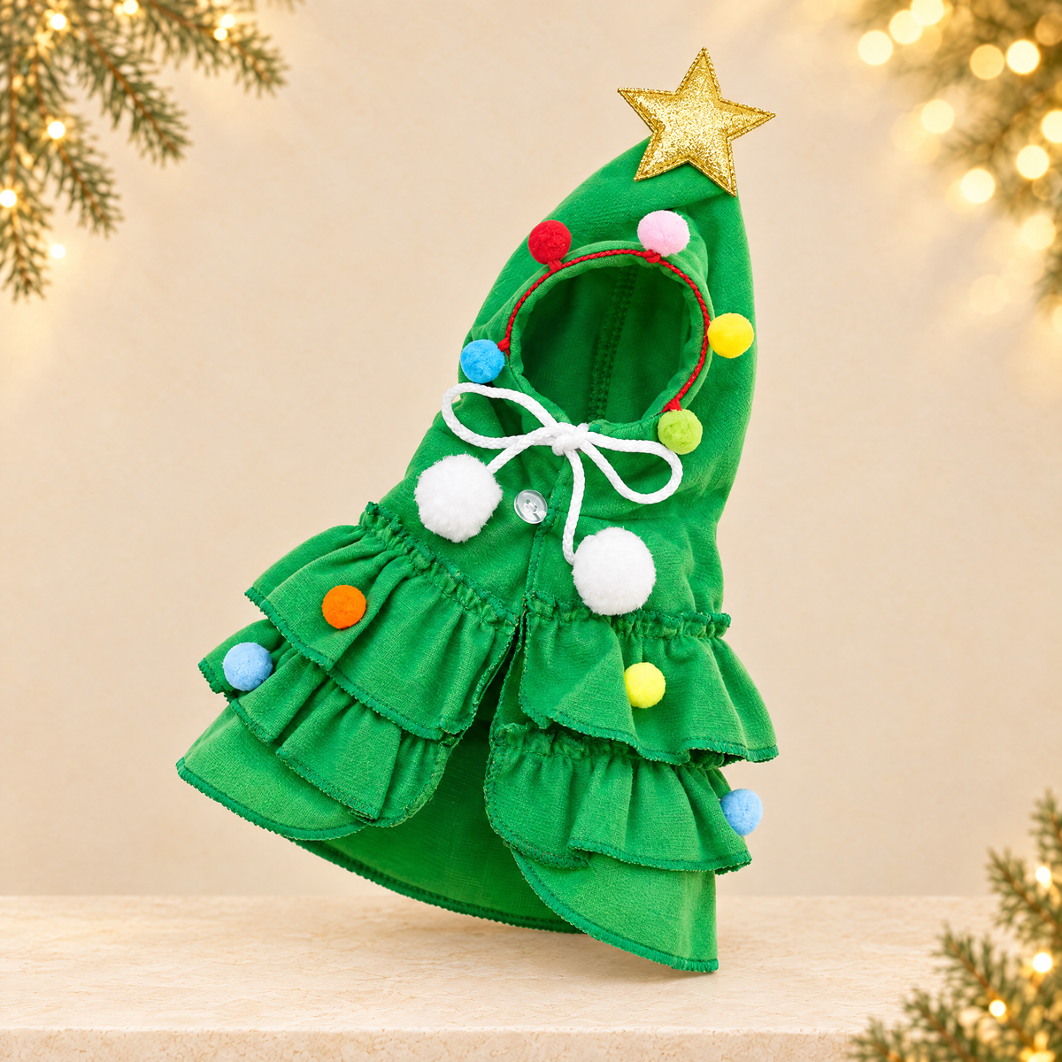 Christmas pet cape — ivory Christmas product photograph