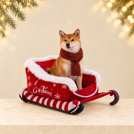 Christmas Sleigh Design Pet Dog House — ivory Christmas product photograph