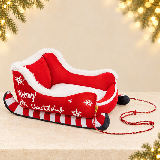 Christmas Plush Pet Bed for Dogs and Cats — ivory Christmas product photograph