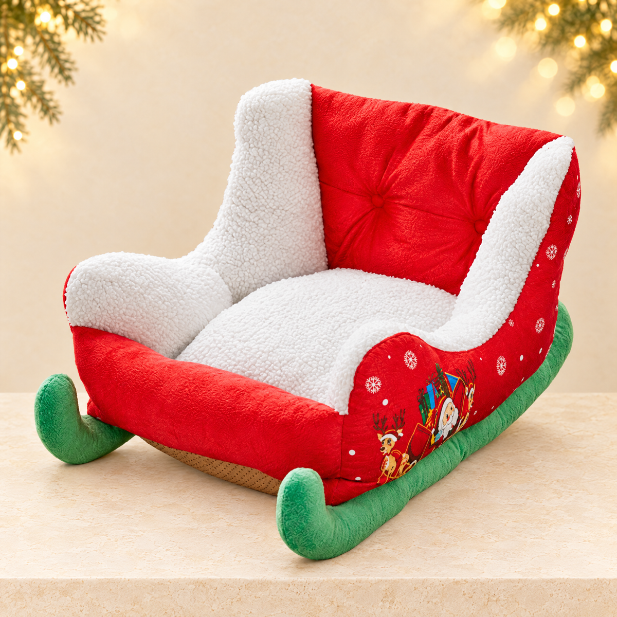 Sleigh-Shaped Christmas Pet Bed — ivory Christmas product photograph