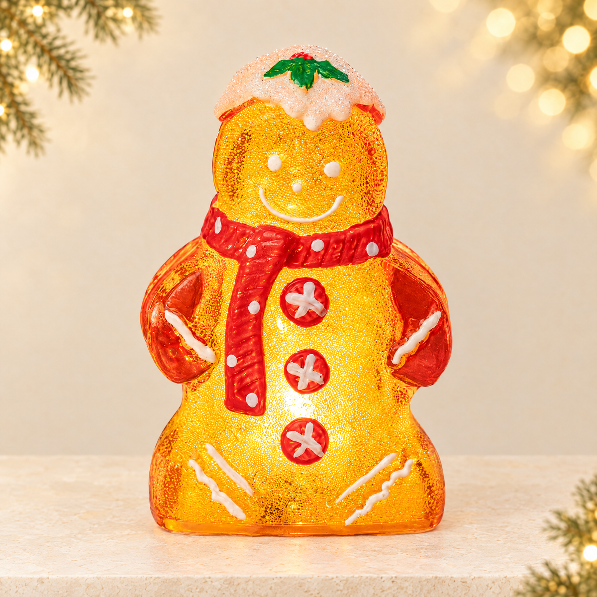 Glowing Christmas Gingerbread Man Snowman Ornament — ivory Christmas product photograph