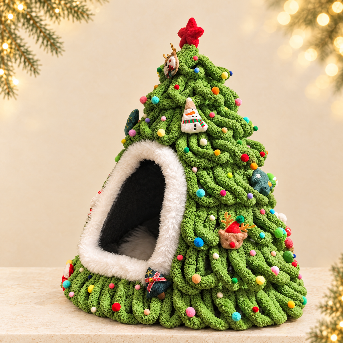 Hand-Woven Christmas Tree Pet Nest — ivory Christmas product photograph