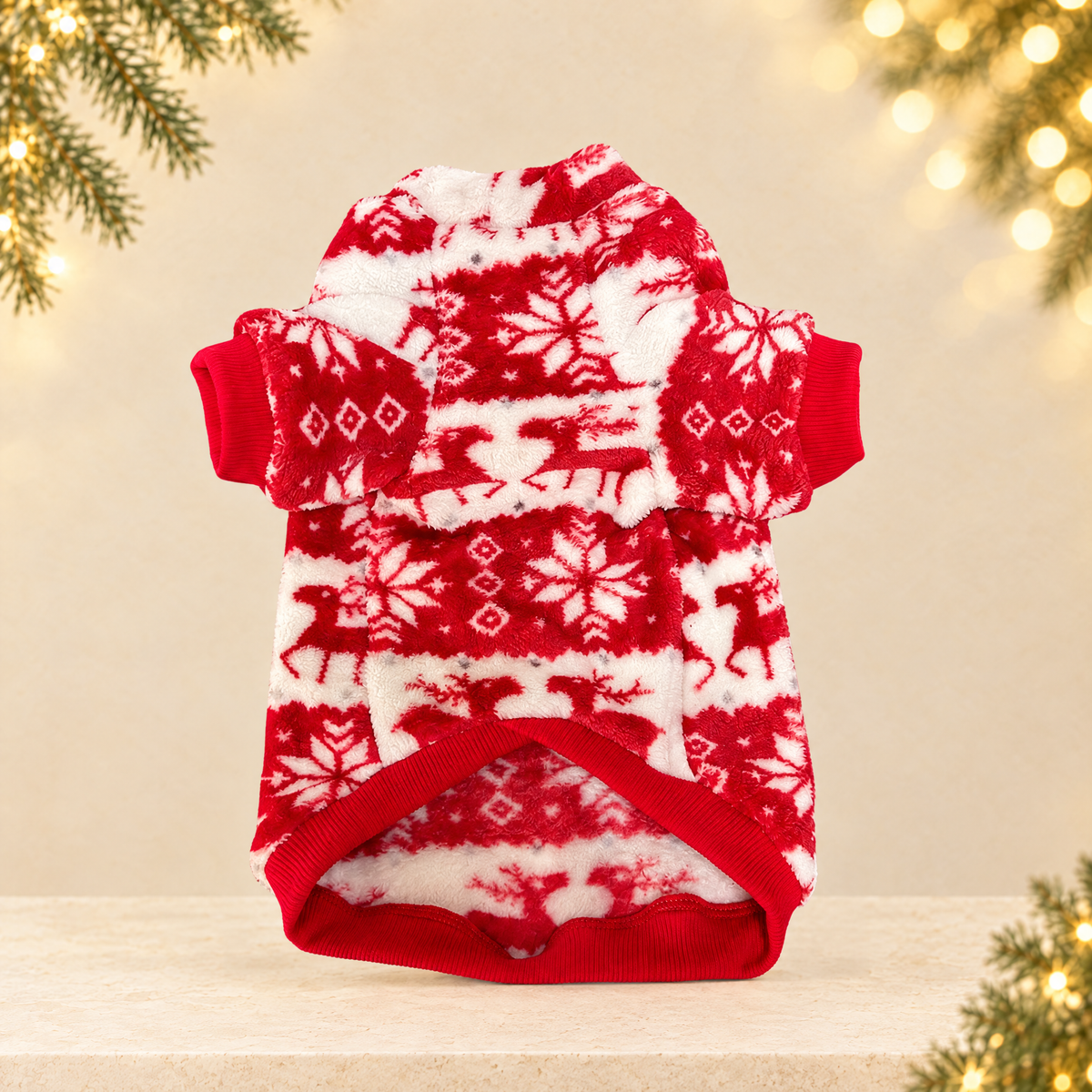 Christmas Double-Sided Fleece Dog Sweater — ivory Christmas product photograph